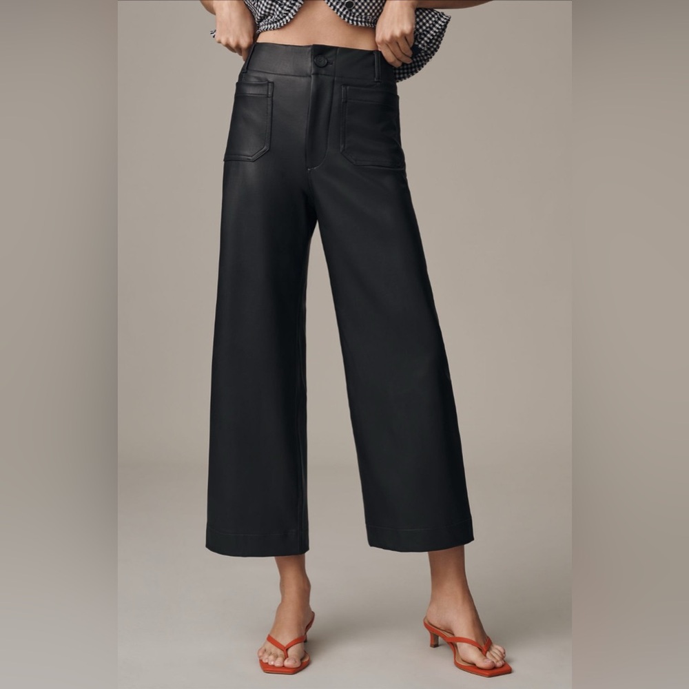 Anthropologie Maeve Colette Cropped Black Faux Leather Pants EUC 22W Plus